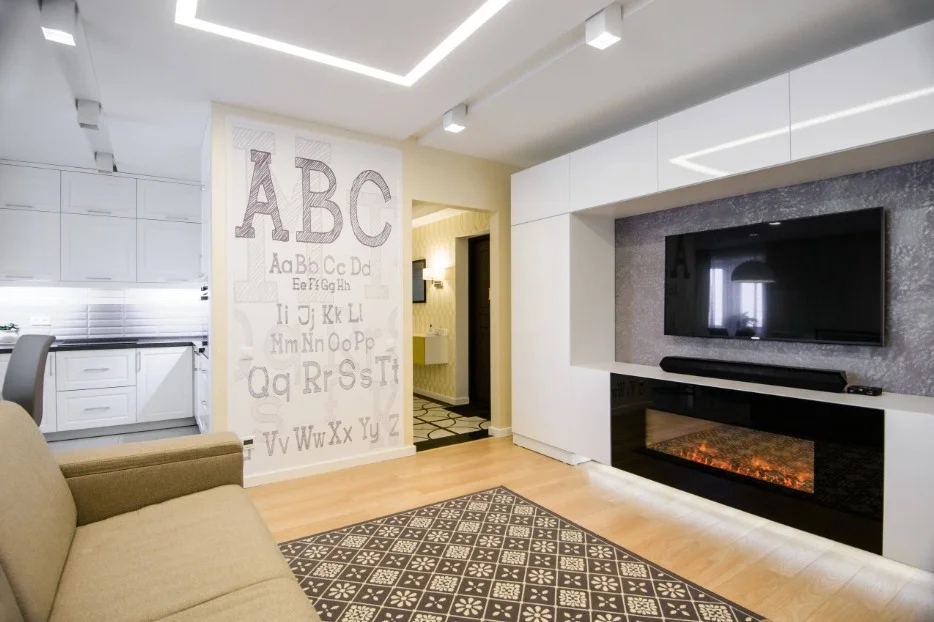 Floating Mantle Electric Fireplace with TV Above