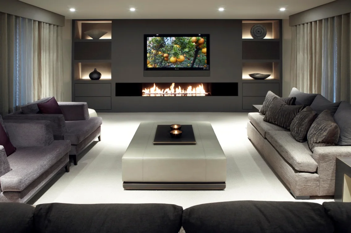Modern Minimalist Electric Fireplace with TV Above