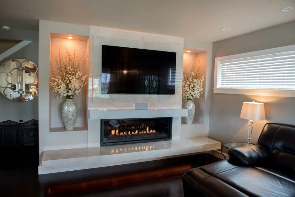 Wall-to-Wall Fireplace Electric Fireplace with TV Above