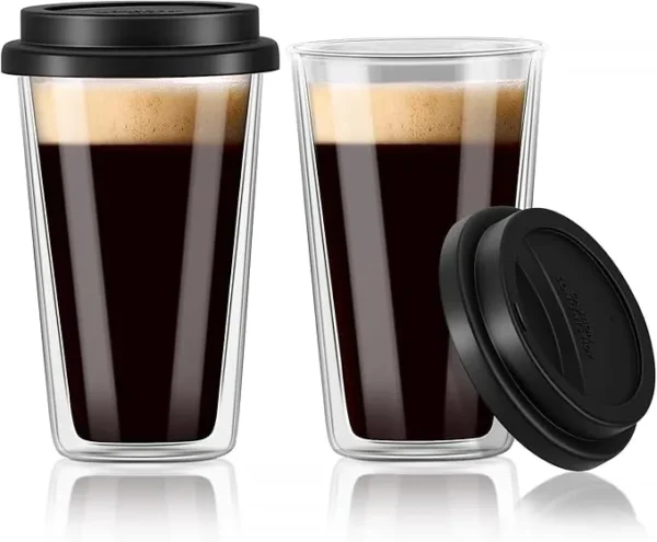 Double Walled Glass with Silicone Lids 1