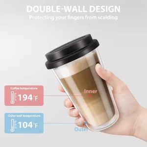 Double Walled Glass with Silicone Lids