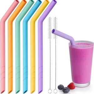Extra Wide Reusable Bent Silicone Straws