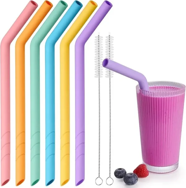 Extra Wide Reusable Bent Silicone Straws